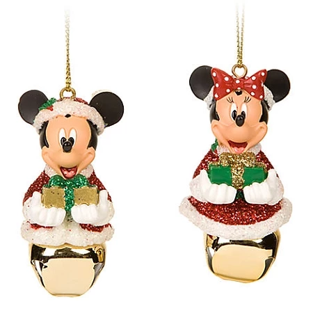 Disney Christmas Ornament Set - Santa Mickey And Minnie Mouse Jingle Bell 3 Disney Christmas Ornament Set - Santa Mickey And Minnie Mouse Jingle Bell