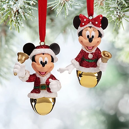 Disney Christmas Ornament Set - Mickey And Minnie Mouse Bells 3 Disney Christmas Ornament Set - Mickey And Minnie Mouse Bells