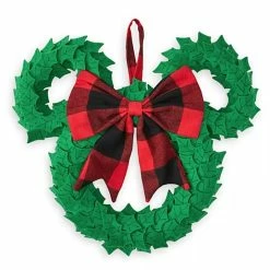 Disney Holiday Door Hanger - Mickey Mouse Wreath - Plaid Bow