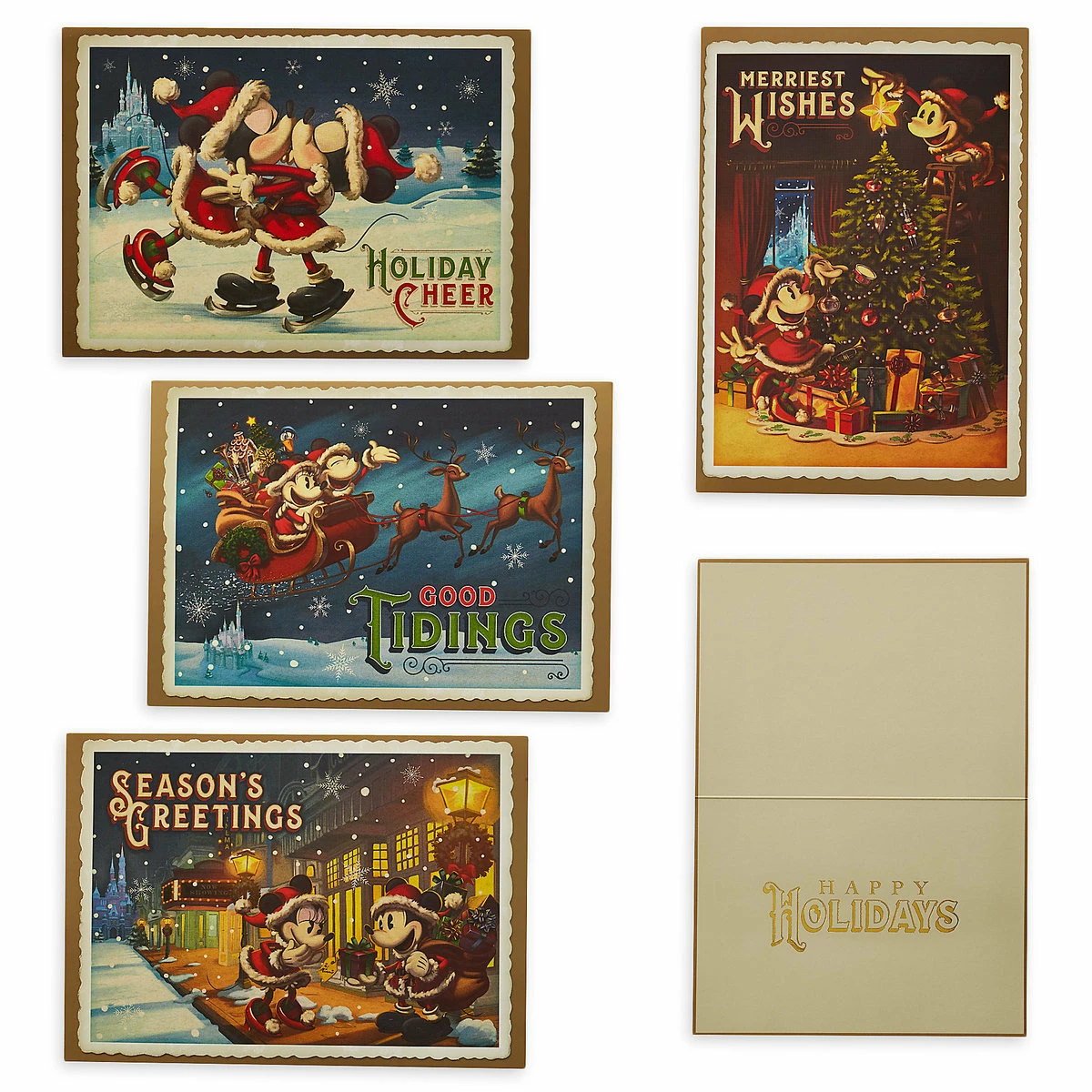 Disney Holiday Greeting Cards - Turn Of The Century - Mickey & Minnie 3 Disney Holiday Greeting Cards - Turn Of The Century - Mickey & Minnie