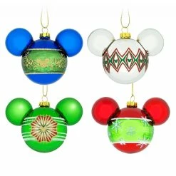 Disney Christmas Ornament Set - Mickey Icons And Snowflakes - Set Of 4