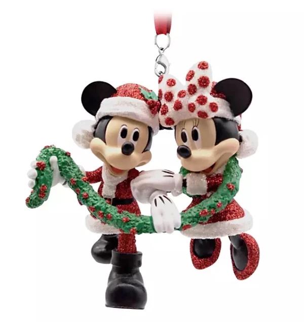 Disney Figurine Ornament - Mickey And Minnie Holding Garland 3 Disney Figurine Ornament - Mickey And Minnie Holding Garland