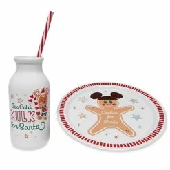 Disney Plate And Bottle Set - Mickey Milk And Cookies For Santa