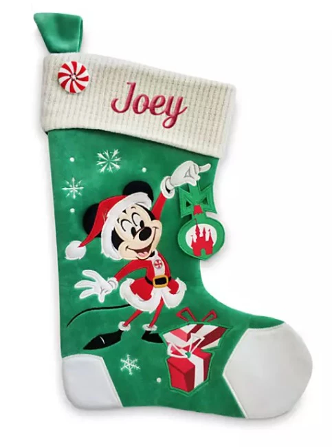 Disney Christmas Stocking - Mickey Mouse With Ornament - Green 3 Disney Christmas Stocking - Mickey Mouse With Ornament - Green