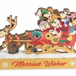 Disney Wood Figure - Santa Mickey And Friends Sleigh - Merriest Wishes